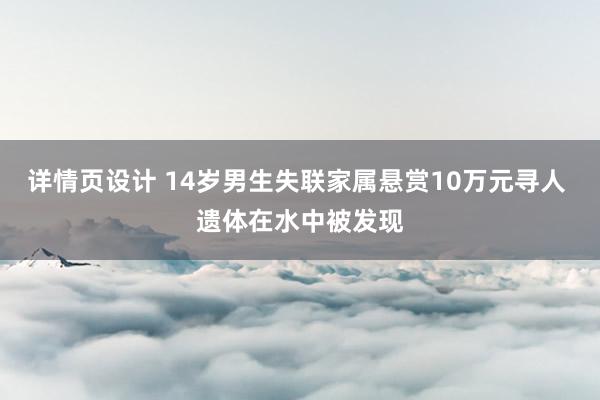 详情页设计 14岁男生失联家属悬赏10万元寻人 遗体在水中被发现