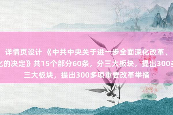 详情页设计 《中共中央关于进一步全面深化改革、推进中国式现代化的决定》共15个部分60条，分三大板块，提出300多项重要改革举措