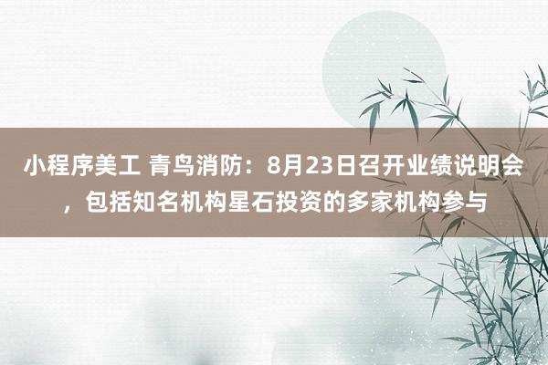 小程序美工 青鸟消防：8月23日召开业绩说明会，包括知名机构星石投资的多家机构参与